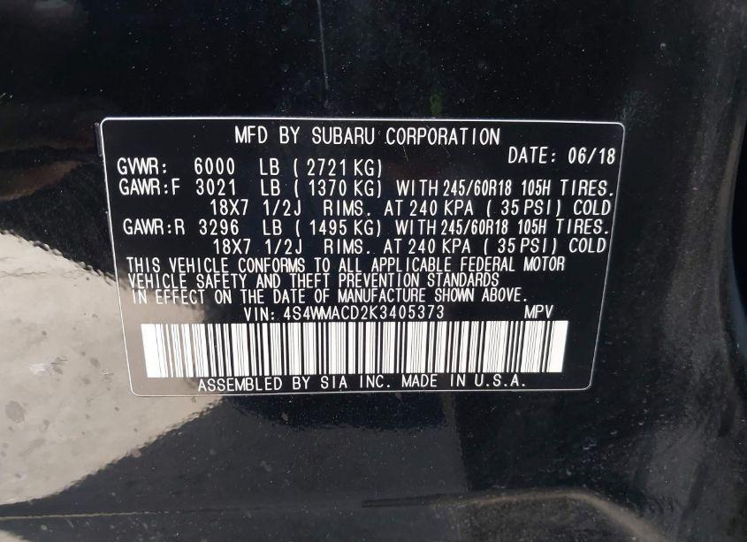 Photo 9 of 2019 Subaru Ascent PREMIUM (VIN 4S4WMACD2K3405373)