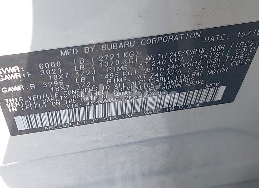 Photo 9 of 2019 Subaru Ascent PREMIUM (VIN 4S4WMACD2K3429091)