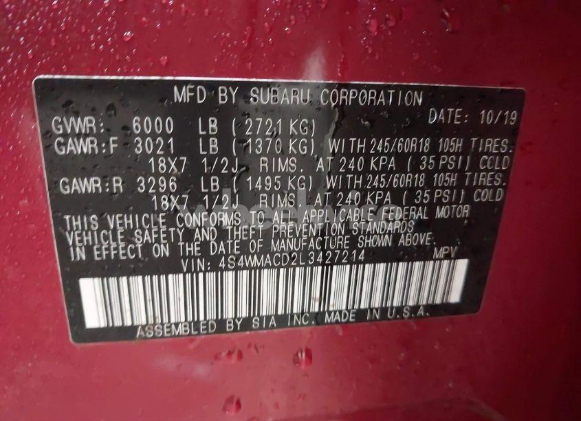 Photo 9 of 2020 Subaru Ascent PREMIUM (VIN 4S4WMACD2L3427214)