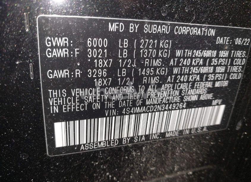 Photo 9 of 2022 Subaru Ascent PREMIUM (VIN 4S4WMACD2N3449264)