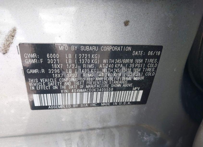 Photo 9 of 2019 Subaru Ascent PREMIUM (VIN 4S4WMACD3K3405558)