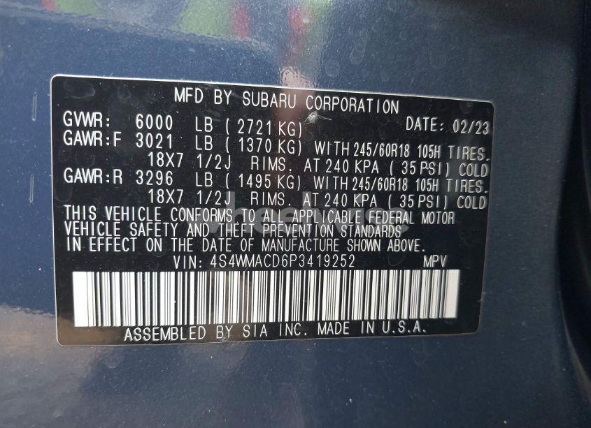 Photo 9 of 2023 Subaru Ascent PREMIUM 8-PASSENGER (VIN 4S4WMACD6P3419252)