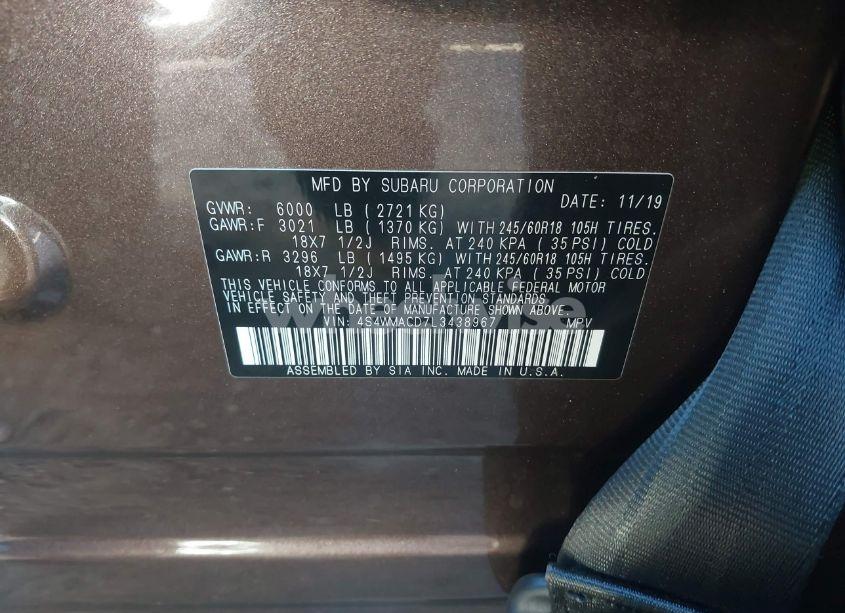 Photo 9 of 2020 Subaru Ascent PREMIUM (VIN 4S4WMACD7L3438967)