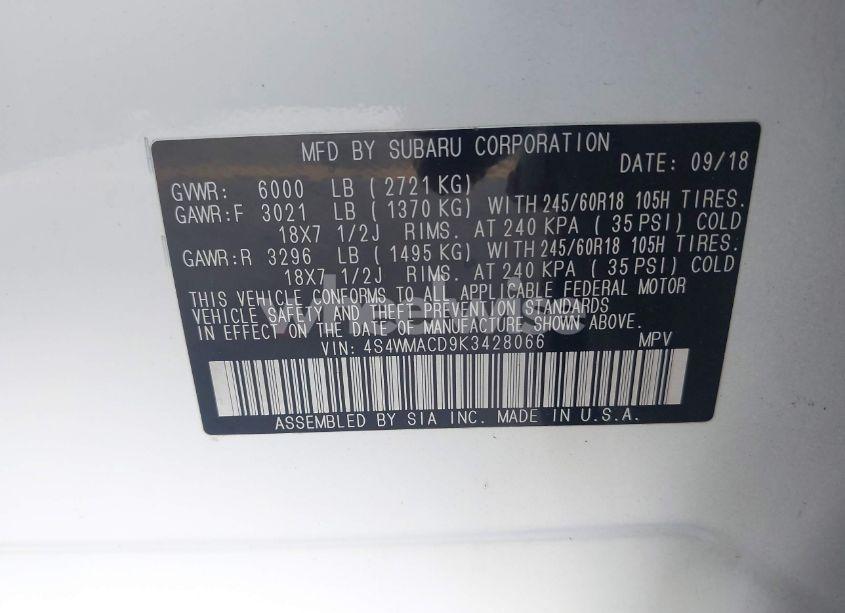 Photo 9 of 2019 Subaru Ascent PREMIUM (VIN 4S4WMACD9K3428066)