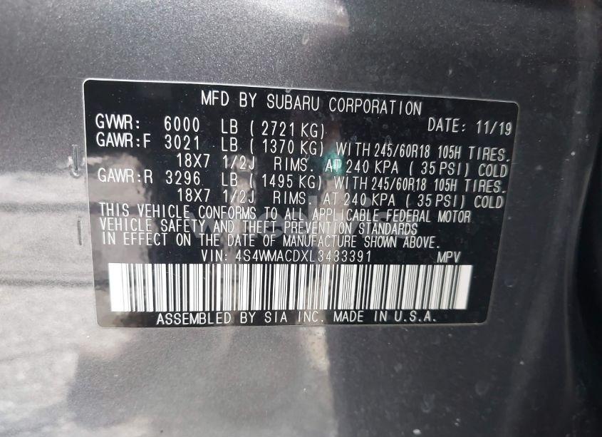 Photo 9 of 2020 Subaru Ascent PREMIUM (VIN 4S4WMACDXL3433391)