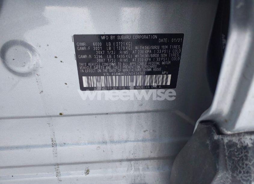 Photo 9 of 2021 Subaru Ascent PREMIUM (VIN 4S4WMAED2M3434260)