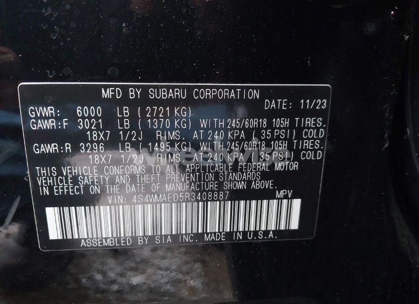 Photo 9 of 2024 Subaru Ascent PREMIUM 7-PASSENGER (VIN 4S4WMAED5R3408887)