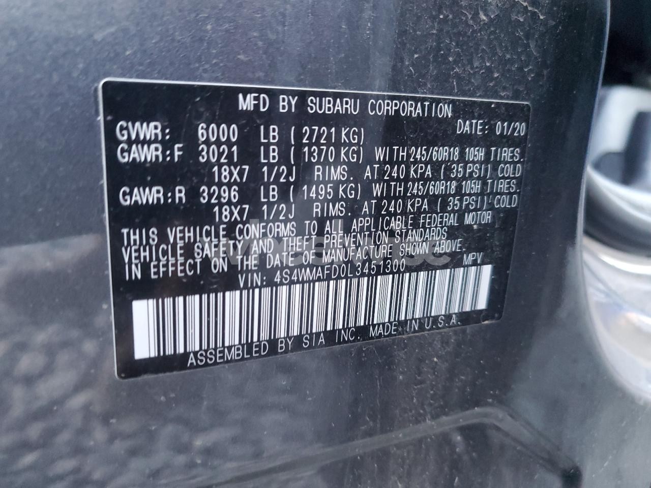 Photo 14 of 2020 SUBARU ASCENT PREMIUM (VIN 4S4WMAFD0L3451300)