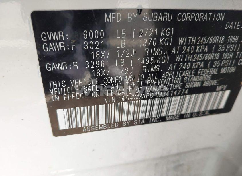 Photo 9 of 2021 Subaru Ascent PREMIUM (VIN 4S4WMAFD1M3414774)