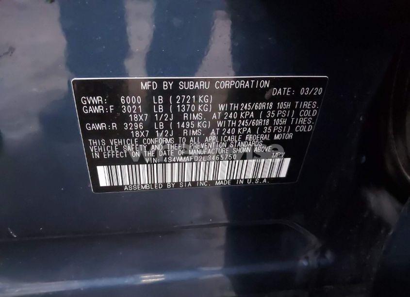 Photo 9 of 2020 Subaru Ascent PREMIUM (VIN 4S4WMAFD2L3465750)