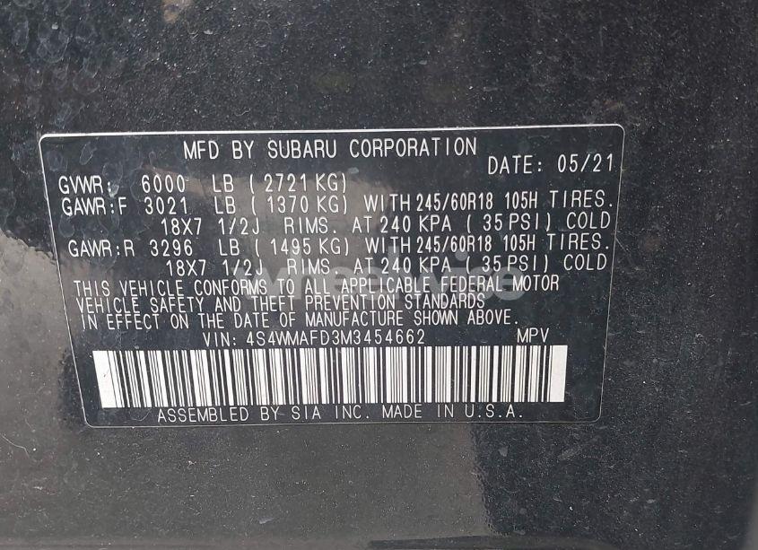 Photo 9 of 2021 Subaru Ascent PREMIUM (VIN 4S4WMAFD3M3454662)