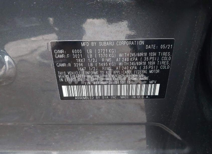 Photo 9 of 2021 Subaru Ascent PREMIUM (VIN 4S4WMAFD4M3450071)