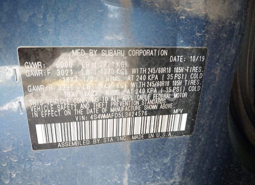 Photo 9 of 2020 Subaru Ascent PREMIUM (VIN 4S4WMAFD5L3424576)