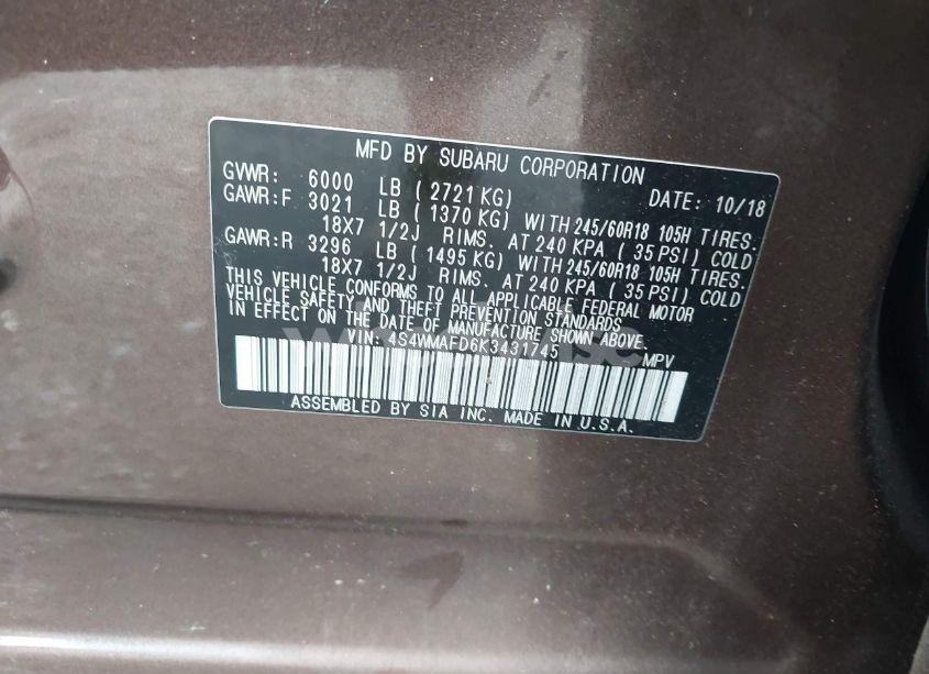 Photo 9 of 2019 Subaru Ascent PREMIUM (VIN 4S4WMAFD6K3431745)