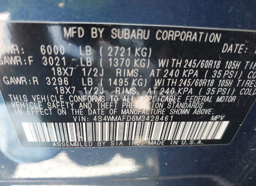 Photo 9 of 2021 Subaru Ascent PREMIUM (VIN 4S4WMAFD6M3428461)