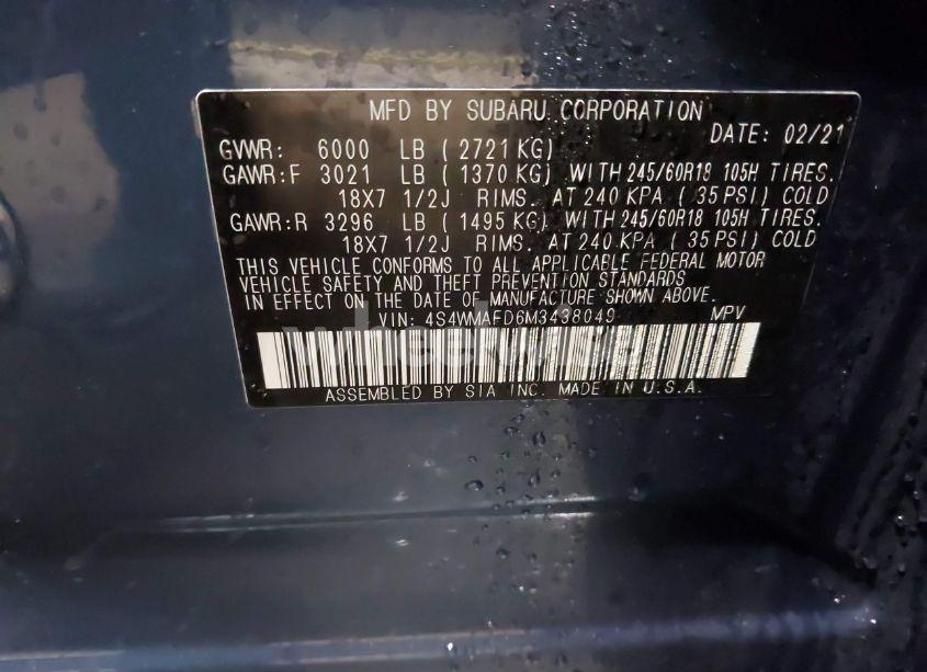 Photo 9 of 2021 Subaru Ascent PREMIUM (VIN 4S4WMAFD6M3438049)