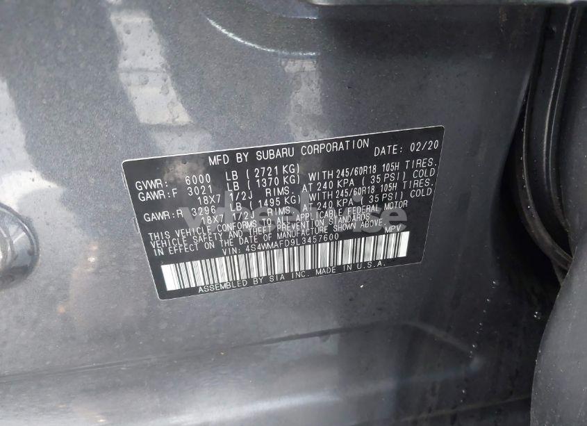 Photo 9 of 2020 Subaru Ascent PREMIUM (VIN 4S4WMAFD9L3457600)