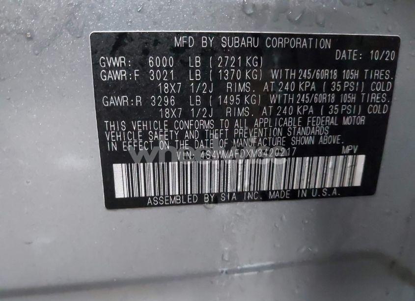 Photo 9 of 2021 Subaru Ascent PREMIUM (VIN 4S4WMAFDXM3420217)