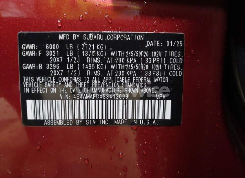 Photo 8 of 2025 Subaru Ascent ONYX EDITION 7-PASSENGER (VIN 4S4WMAFDXS3413099)