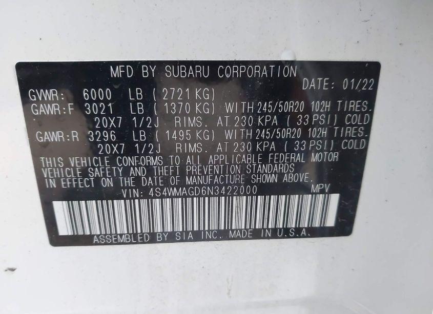 Photo 9 of 2022 Subaru Ascent ONYX EDITION (VIN 4S4WMAGD6N3422000)