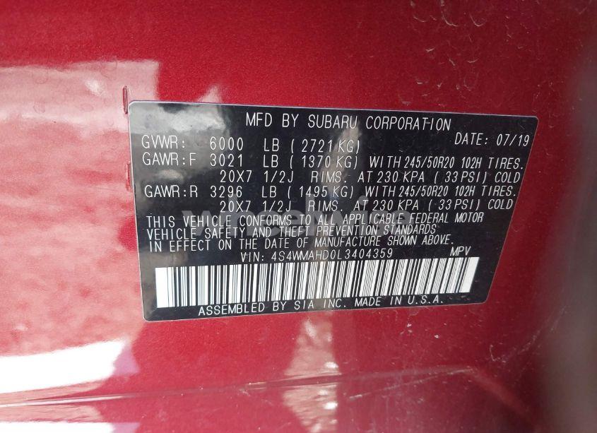 Photo 9 of 2020 Subaru Ascent PREMIUM (VIN 4S4WMAHD0L3404359)