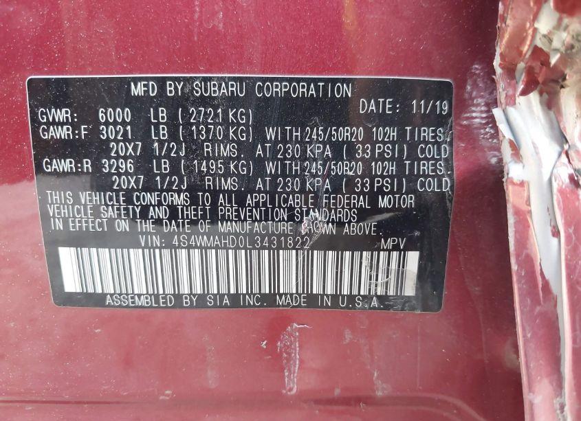 Photo 9 of 2020 Subaru Ascent PREMIUM (VIN 4S4WMAHD0L3431822)