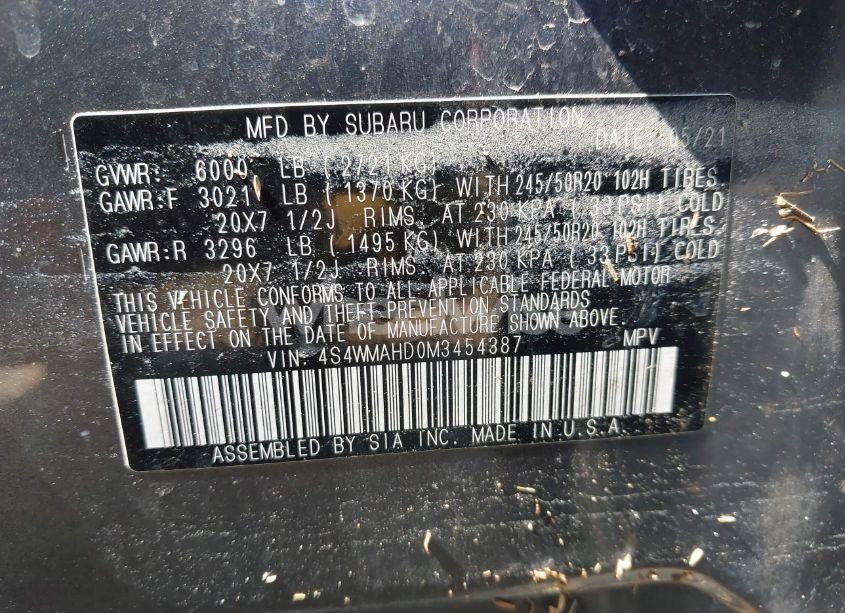 Photo 9 of 2021 Subaru Ascent PREMIUM (VIN 4S4WMAHD0M3454387)