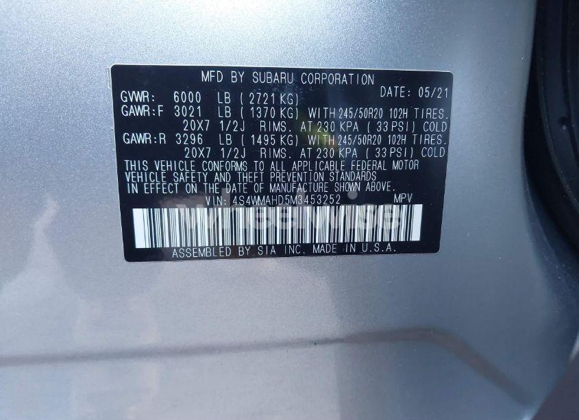 Photo 9 of 2021 Subaru Ascent PREMIUM (VIN 4S4WMAHD5M3453252)