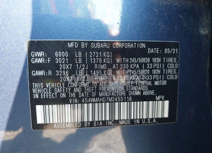 Photo 9 of 2021 Subaru Ascent PREMIUM (VIN 4S4WMAHD7M3455116)