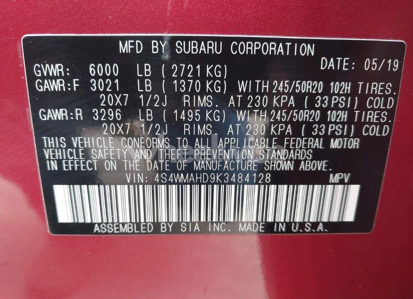 Photo 9 of 2019 Subaru Ascent PREMIUM (VIN 4S4WMAHD9K3484128)