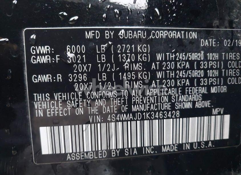 Photo 9 of 2019 Subaru Ascent LIMITED (VIN 4S4WMAJD1K3463428)