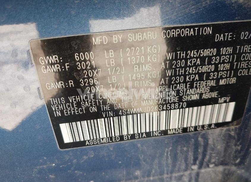 Photo 9 of 2019 Subaru Ascent LIMITED (VIN 4S4WMAJD2K3458870)