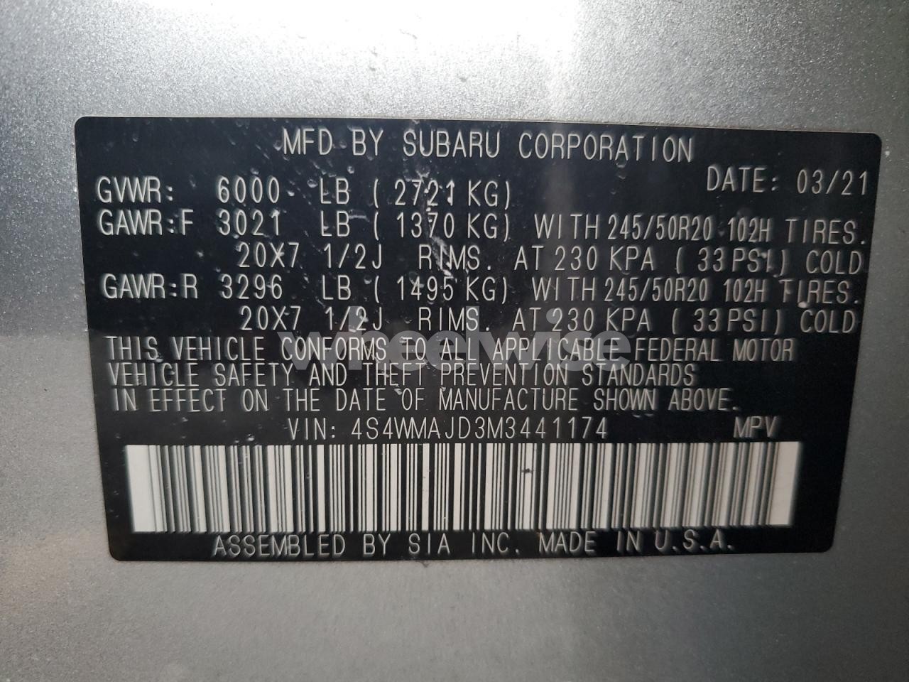 Photo 13 of 2021 SUBARU ASCENT LIMITED (VIN 4S4WMAJD3M3441174)