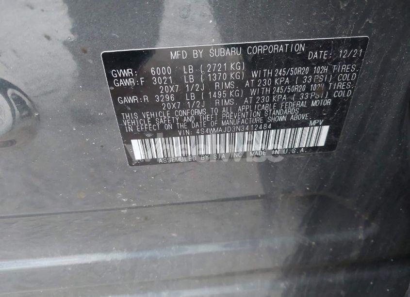 Photo 9 of 2022 Subaru Ascent ONYX EDITION (VIN 4S4WMAJD3N3412484)