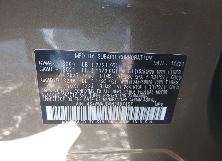 Photo 9 of 2022 Subaru Ascent ONYX EDITION (VIN 4S4WMAJD8N3407457)