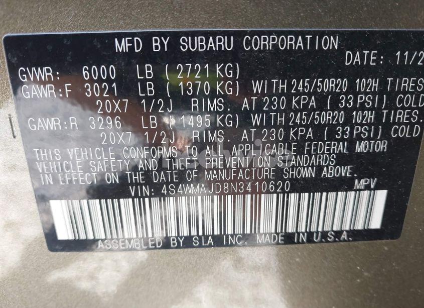 Photo 9 of 2022 Subaru Ascent ONYX EDITION (VIN 4S4WMAJD8N3410620)