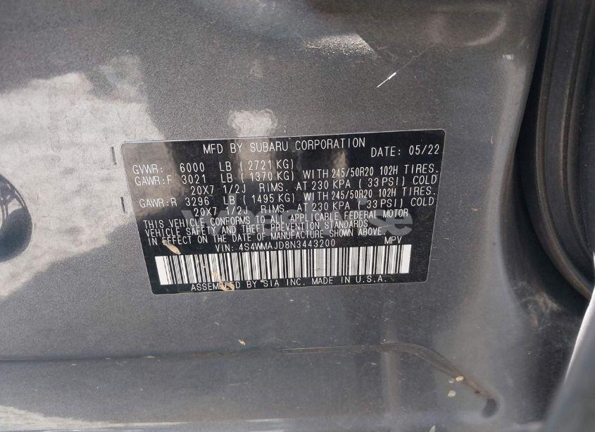 Photo 9 of 2022 Subaru Ascent ONYX EDITION (VIN 4S4WMAJD8N3443200)