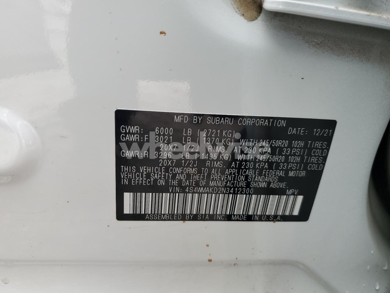 Photo 14 of 2022 SUBARU ASCENT LIMITED (VIN 4S4WMAKD2N3412300)
