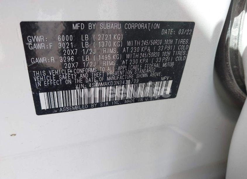 Photo 9 of 2022 Subaru Ascent LIMITED (VIN 4S4WMAKD3N3430739)