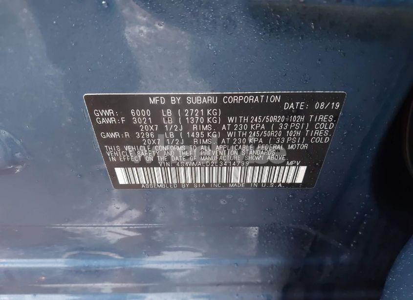 Photo 9 of 2020 Subaru Ascent LIMITED (VIN 4S4WMALD2L3414799)