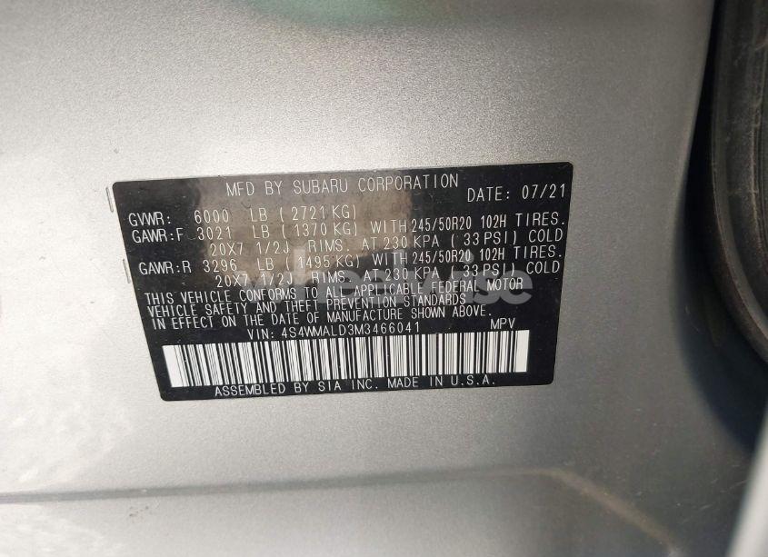 Photo 9 of 2021 Subaru Ascent LIMITED (VIN 4S4WMALD3M3466041)