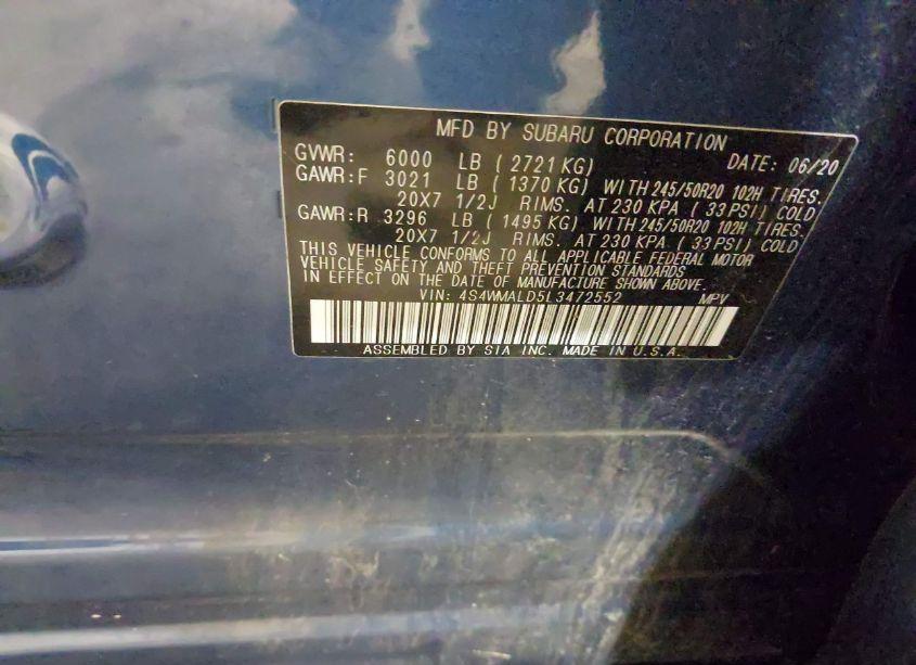 Photo 9 of 2020 Subaru Ascent LIMITED (VIN 4S4WMALD5L3472552)