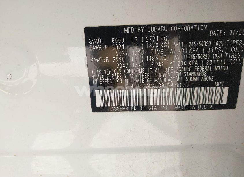 Photo 9 of 2020 Subaru Ascent LIMITED (VIN 4S4WMALD9L3478855)