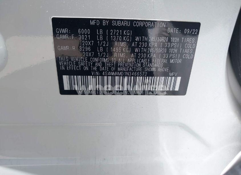 Photo 9 of 2022 Subaru Ascent LIMITED (VIN 4S4WMAMD1N3466572)