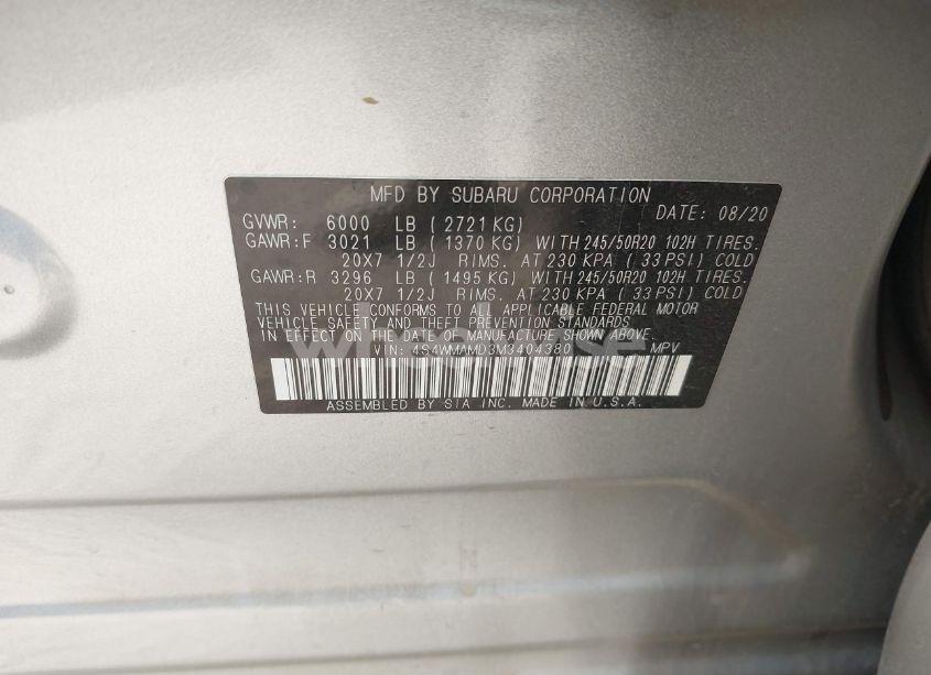 Photo 9 of 2021 Subaru Ascent LIMITED (VIN 4S4WMAMD3M3404380)