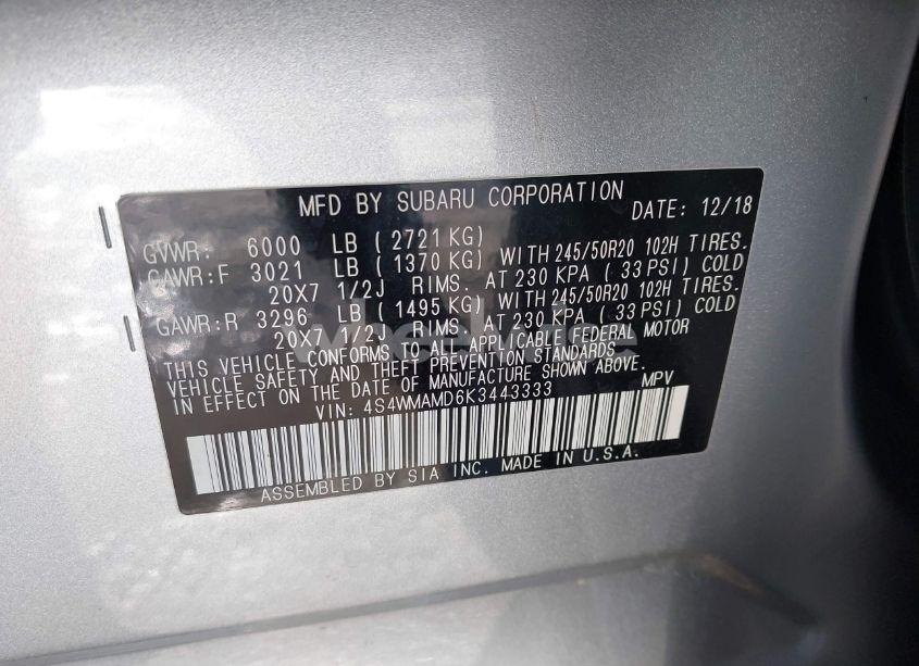 Photo 9 of 2019 Subaru Ascent LIMITED (VIN 4S4WMAMD6K3443333)