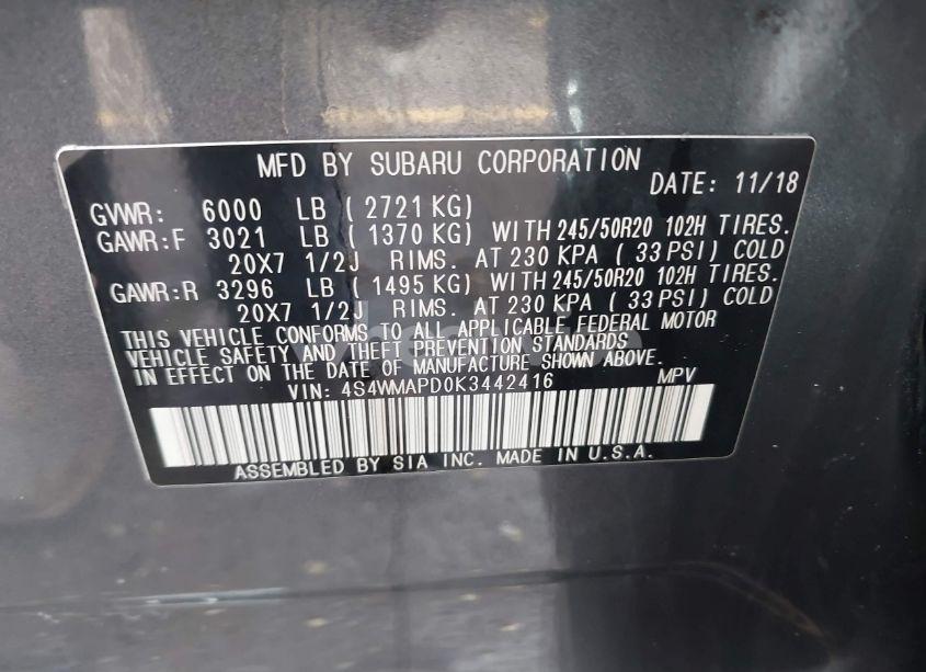 Photo 9 of 2019 Subaru Ascent LIMITED (VIN 4S4WMAPD0K3442416)