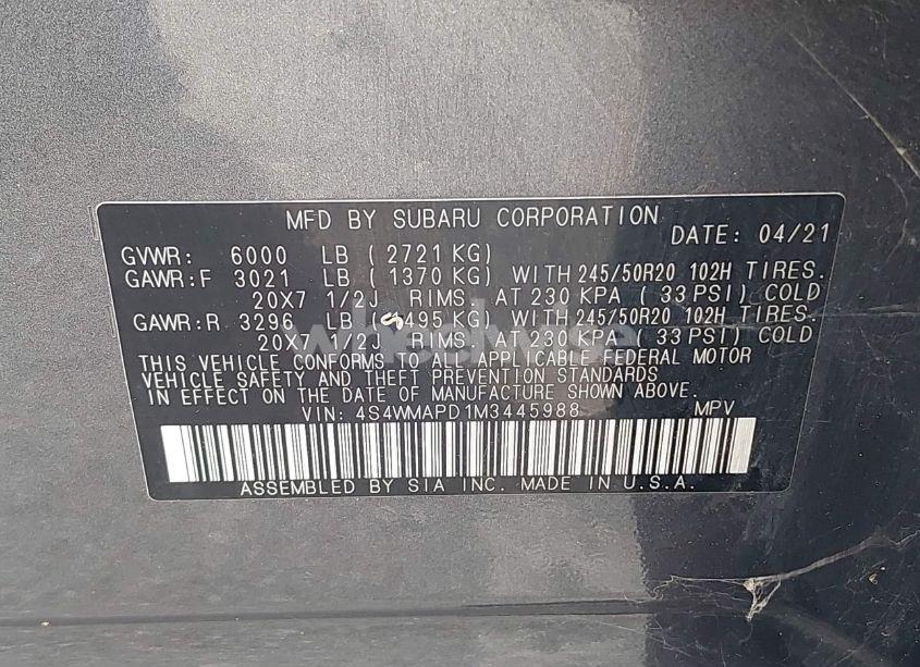 Photo 9 of 2021 Subaru Ascent LIMITED (VIN 4S4WMAPD1M3445988)