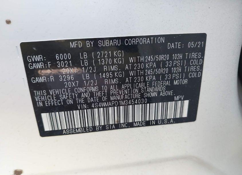 Photo 9 of 2021 Subaru Ascent LIMITED (VIN 4S4WMAPD1M3454030)