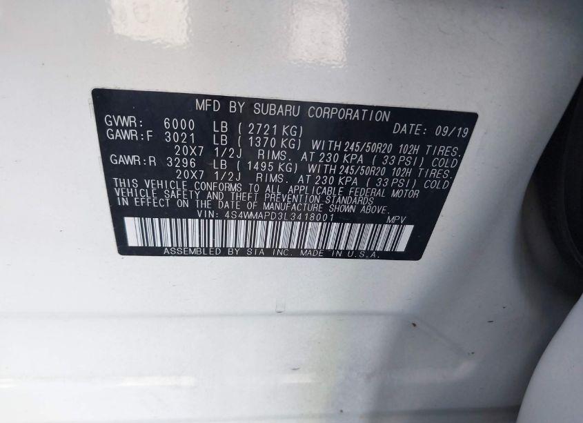 Photo 9 of 2020 Subaru Ascent LIMITED (VIN 4S4WMAPD3L3418001)